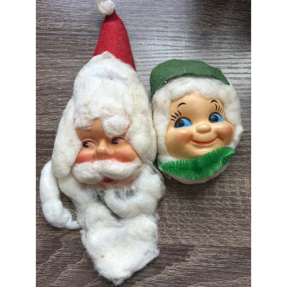 Vintage Mr & Mrs Santa Claus Refrigerator Magnets Handmade Ornaments Rubber Face